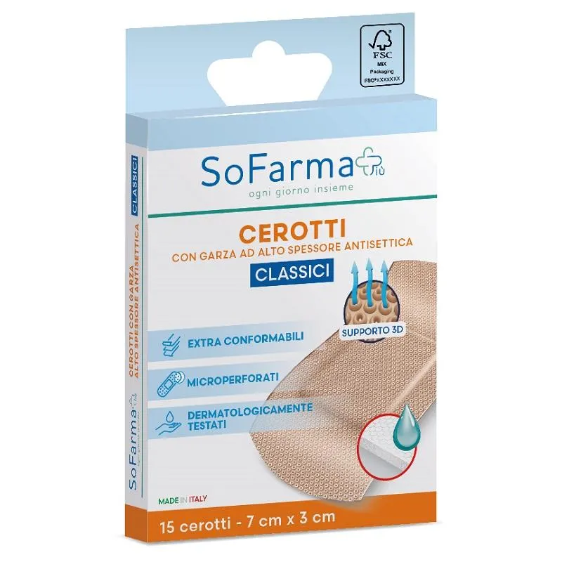 Sofarmapi Cerotti Classici - Confezione da 15 Pezzi, Misure 7x3cm