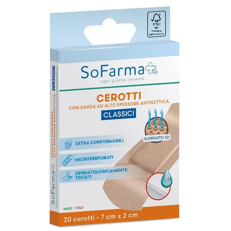 Sofarmapi Cerotti Adesivi Classici, Confezione da 20 Pezzi, 7x2cm