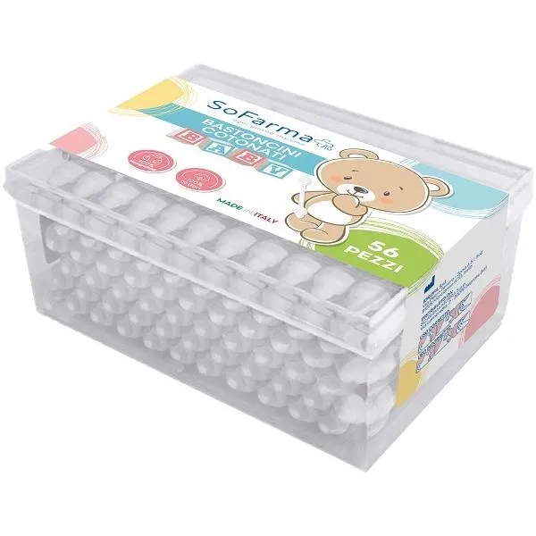 Sofarmapi Bastoncini per Bambini con Cotone - Confezione da 56 Pezzi