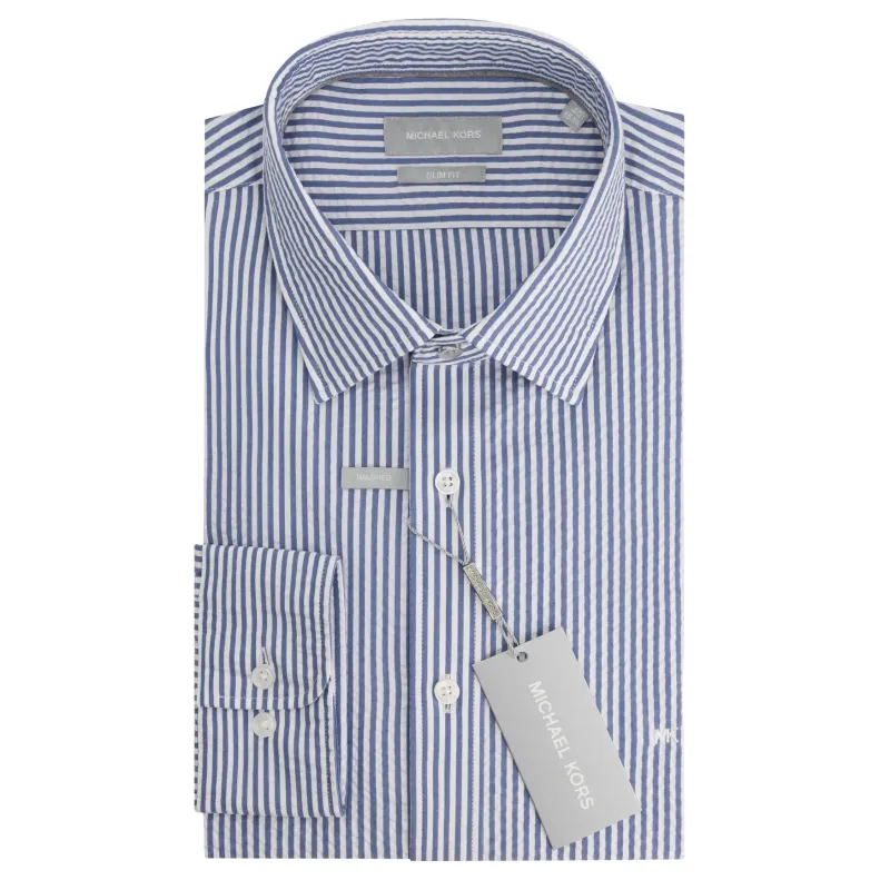 Michael Kors camicia uomo slim in fantasia a righe celeste bianco - 42