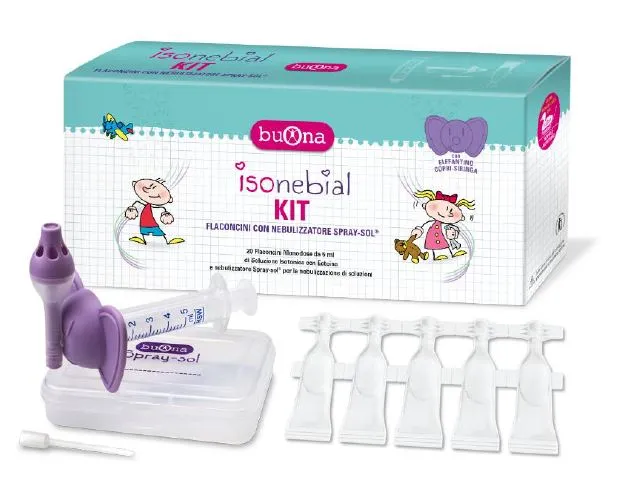 Isonebial kit pulizia cavita' nasali 20 flaconcini monodose 5 ml + siringa luer lock soft-jeck + ago cannula + nebulizzatore spraysol