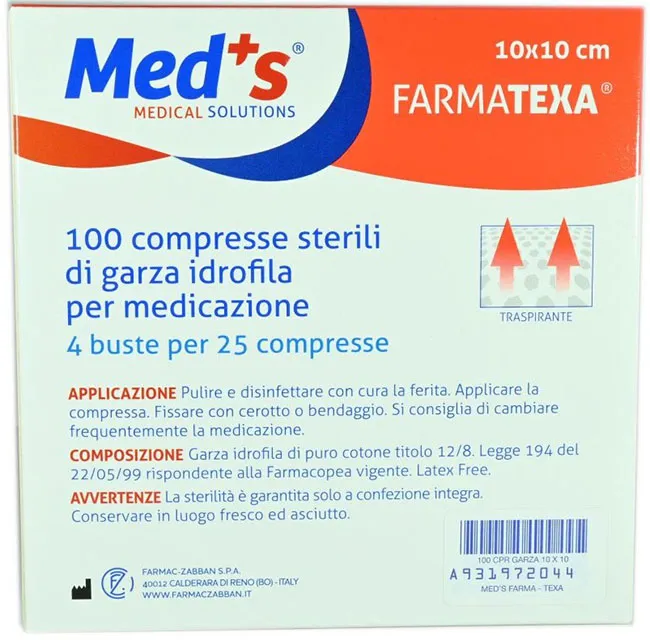 Garza compressa meds farmatexa idrofila 2/8 10x10cm 100 pezzi