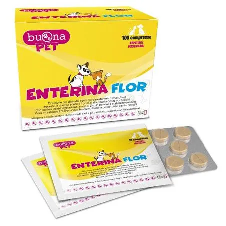 Enterina Flor Plus - Integratore Alimentare per Cani e Gatti, 100 Compresse