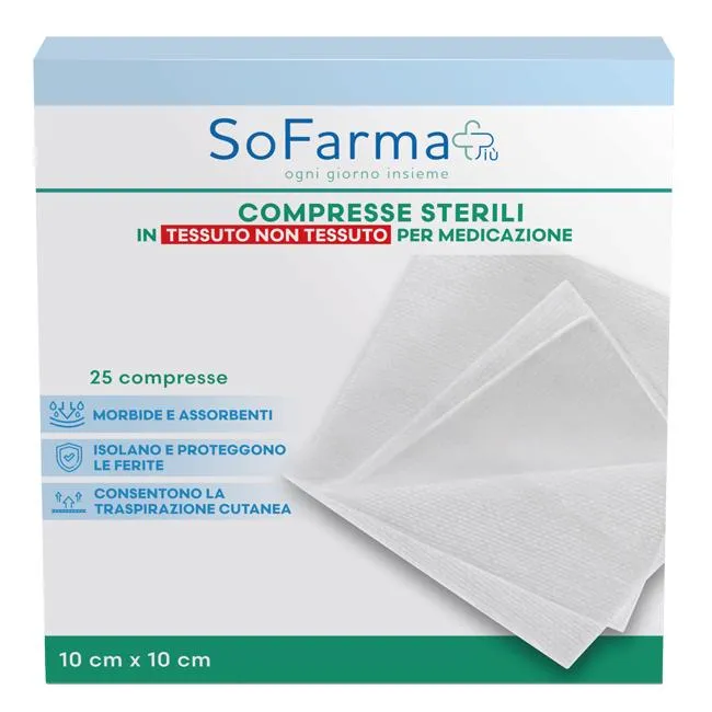 Sofarmapi Compresse Sterili Non Tessute 10x10cm - Confezione da 25 Pezzi
