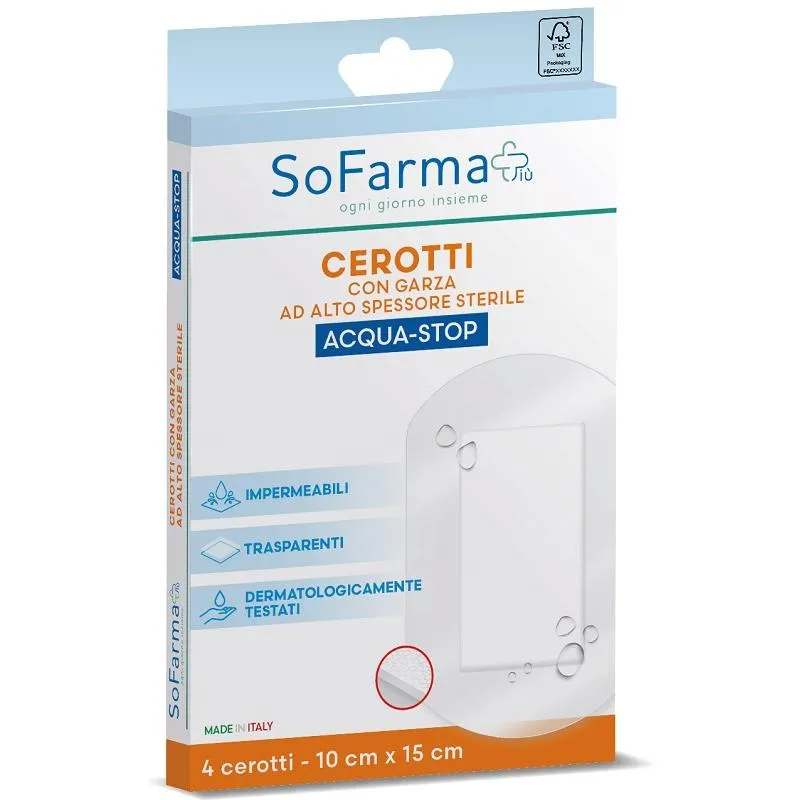 SOFARMAPIU' Cerotti Acqua Resistenti 10x15cm - Confezione da 4 Pezzi