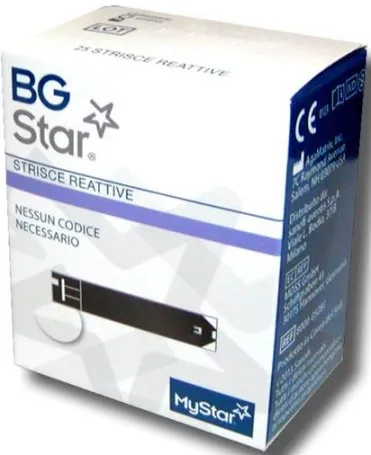 Strisce per misurazione glicemia bgstar 25 pezzi compatibili con misuratore di glicemia mystar extra