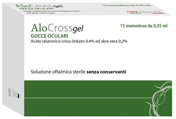 Soluzione oftalmica lubrificante a base di acido ialuronico sale sodico cross linkato 0,20% alocross 15 oftioli 0,35 ml