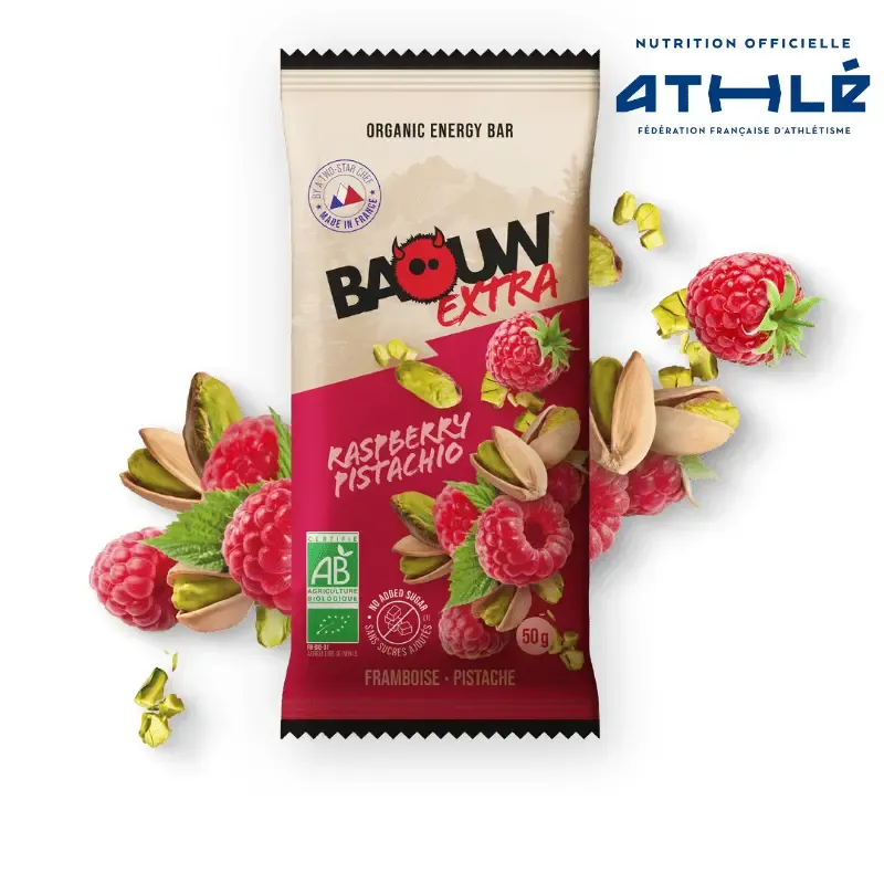 Barrette nutrizionali extra al lampone e pistacchio Baouw