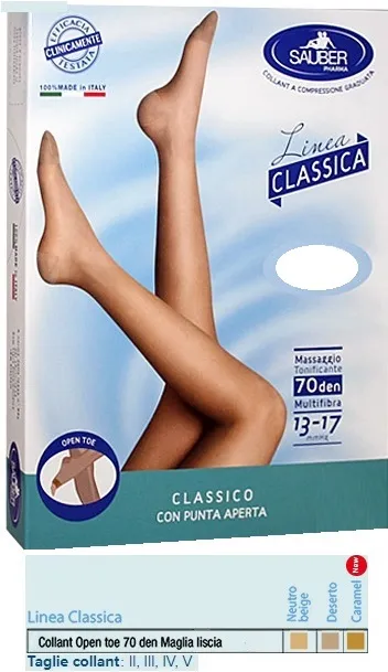 Sauber collant open toe maglia liscia 70 den colore neutro beige taglia 2 linea classica