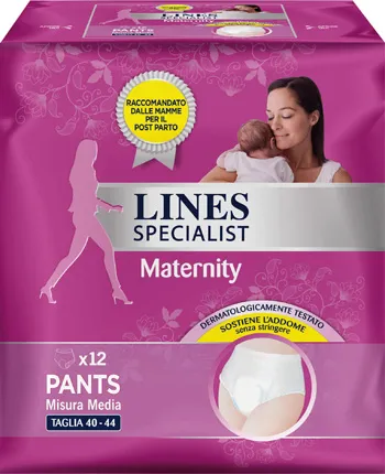 Lines specialist maternity mutandina assorbente per perdite post parto misura medium 12 pezzi
