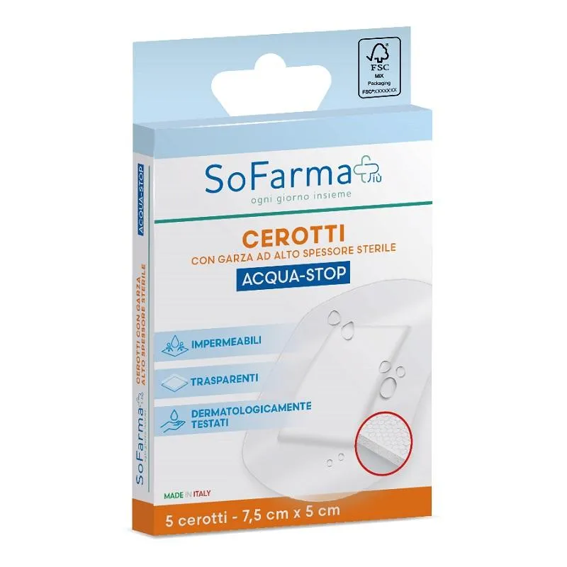 SOFARMAPIU' Cerotti Impermeabili in Acqua 7,5x5cm - Confezione da 5 Pezzi