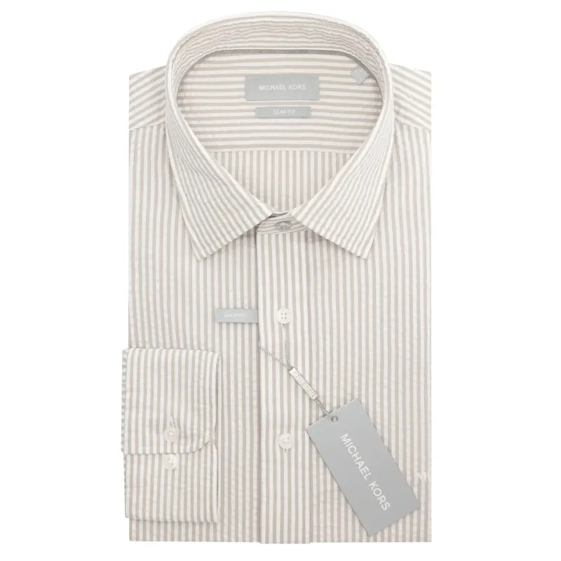 Michael Kors camicia uomo slim in fantasia a righe bianco beige - 39