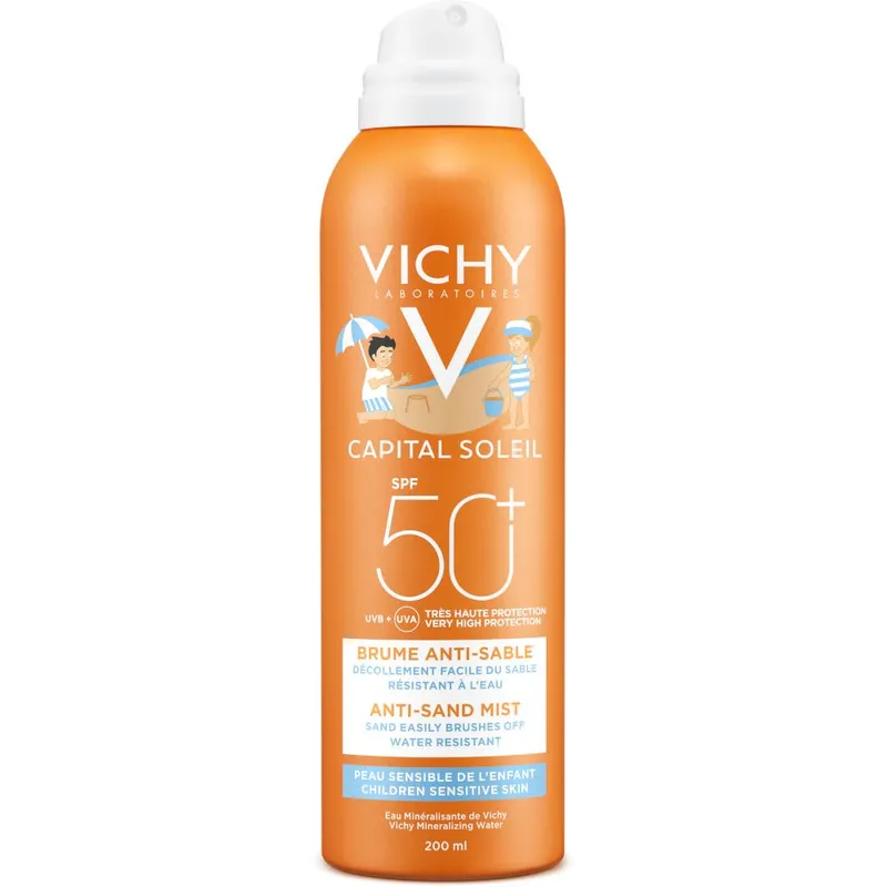 Vichy Capital Soleil 50 SPF, Spray Anti-Sabbia per Bambini, 200ml