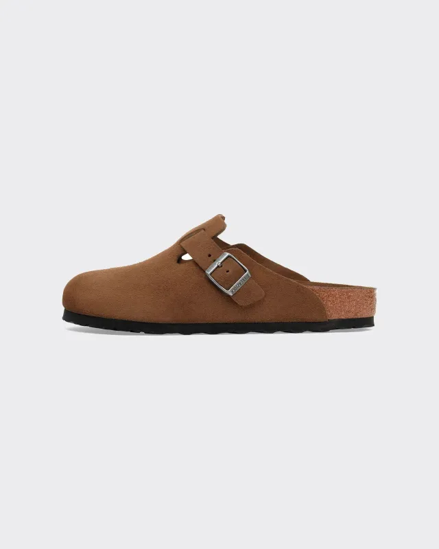 Birkenstock Ciabatta Boston Softbed Suede Leather Dark Tea