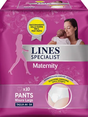 Lines specialist maternity mutandina assorbente per perdite post parto misura large 10 pezzi