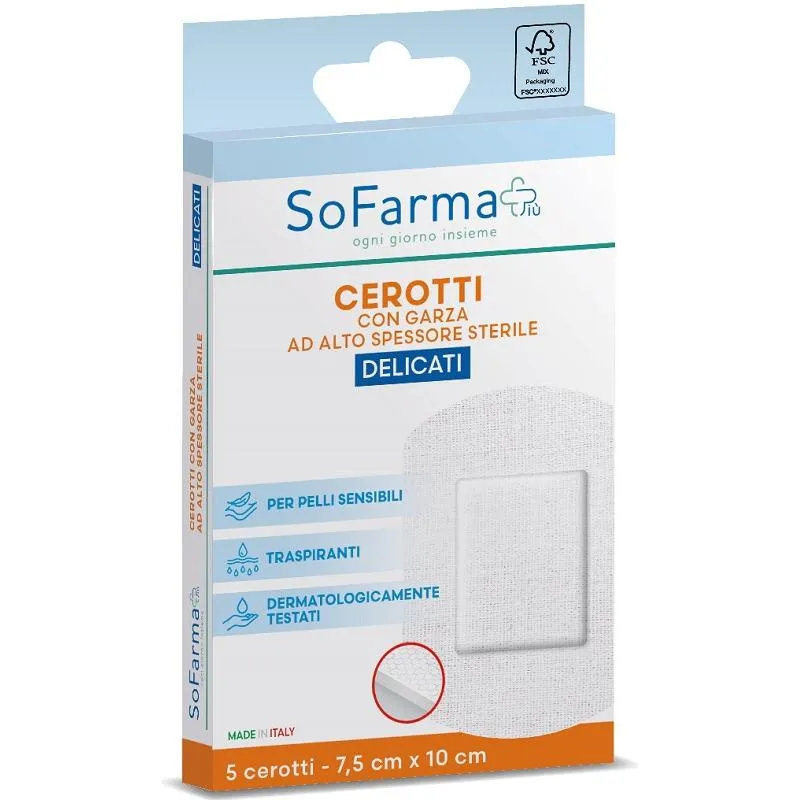 Sofarmapi Cerotti Delicati per la pelle, 5 Pezzi, Misure 7,5x10cm