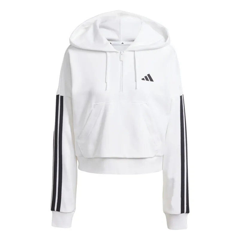 Felpa da donna con cappuccio a 1/4 di cerniera adidas Essentials 3-Stripes